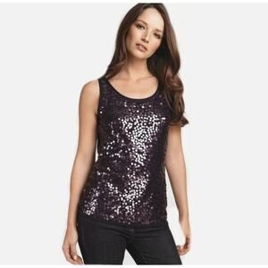 XS Eileen Fisher Purple Merino Wool Sequin Tank Top Luxe Touch Quiet-Luxury Knit